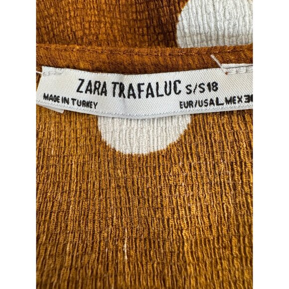 2/$30 Zara Trafaluc Large Polka Dot Long Brown/White Mutton Sleeve Dress - Picture 3 of 14